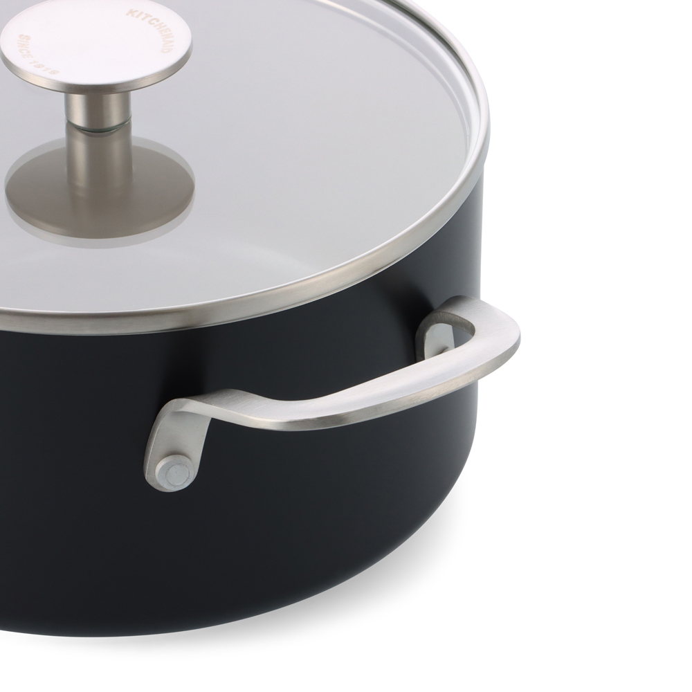KitchenAid Coloured 24cm Matte Black Aluminium Casserole with Lid Image 3