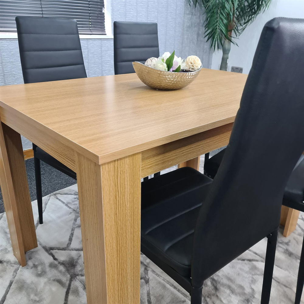 Portland 4 Seater Square Leather Dining Table Set Oak Effect and Black Image 2