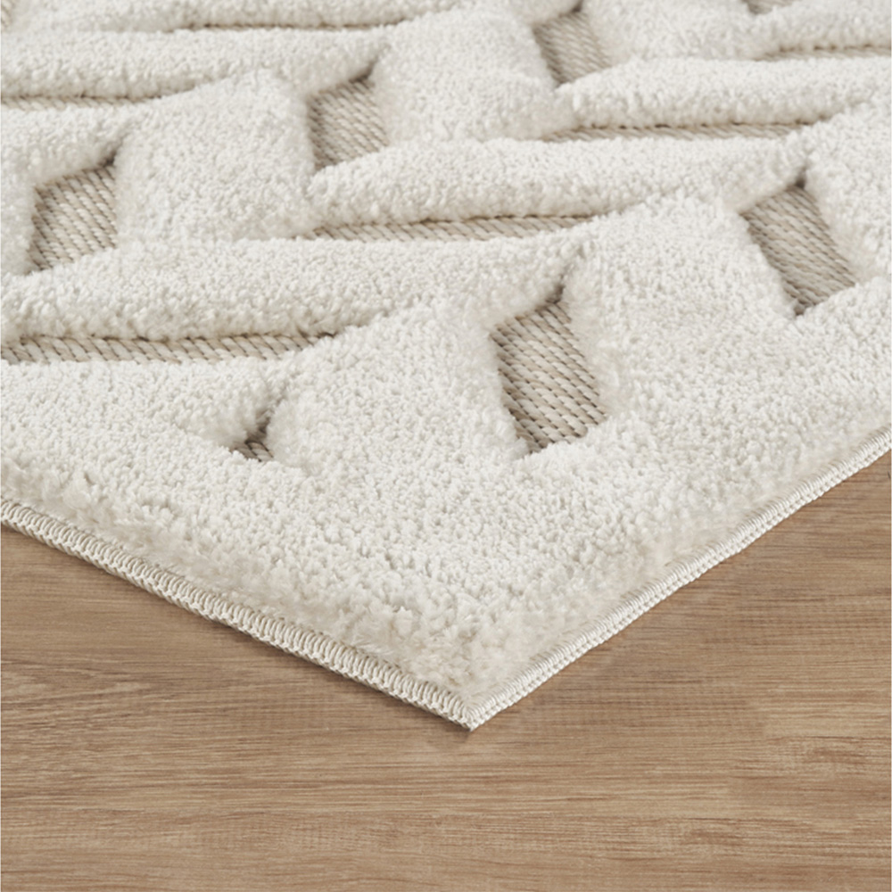 Freya Living Room Area Rug Contemporary 3D Embossed Modern Herringbone Design - Cream 120cm x 170cm Image 5