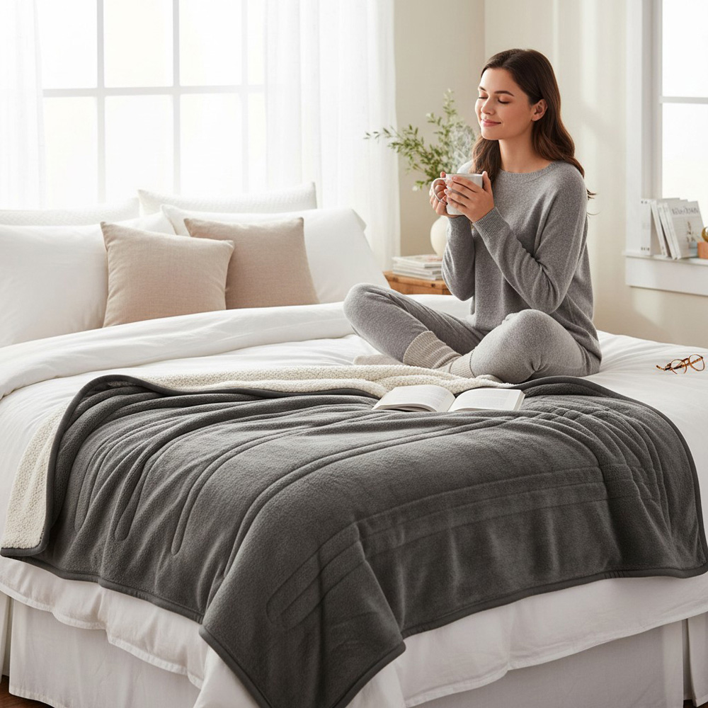 Air Pro Grey Single Flannel Heated Electric Blanket with Controller Image 4