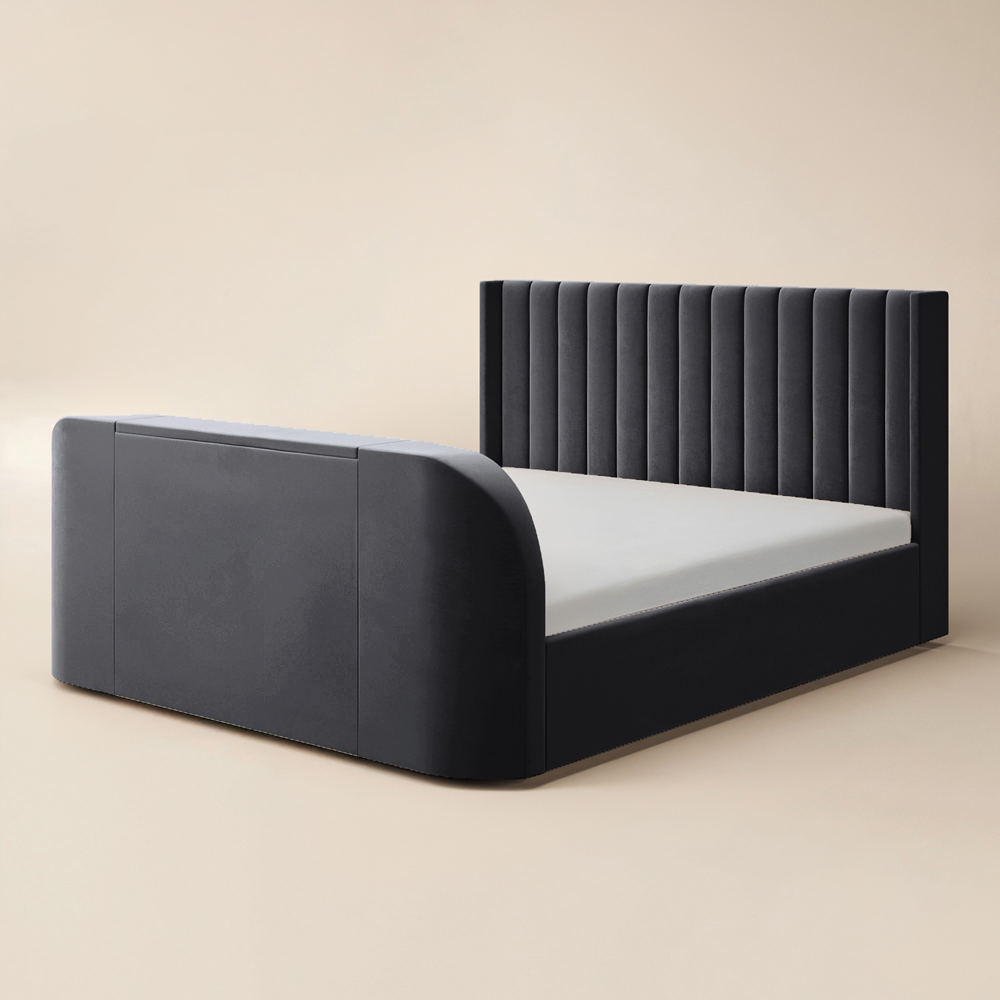Flair Fallon Super King Size Grey Velvet TV Side Lift Ottoman Bed Image 2