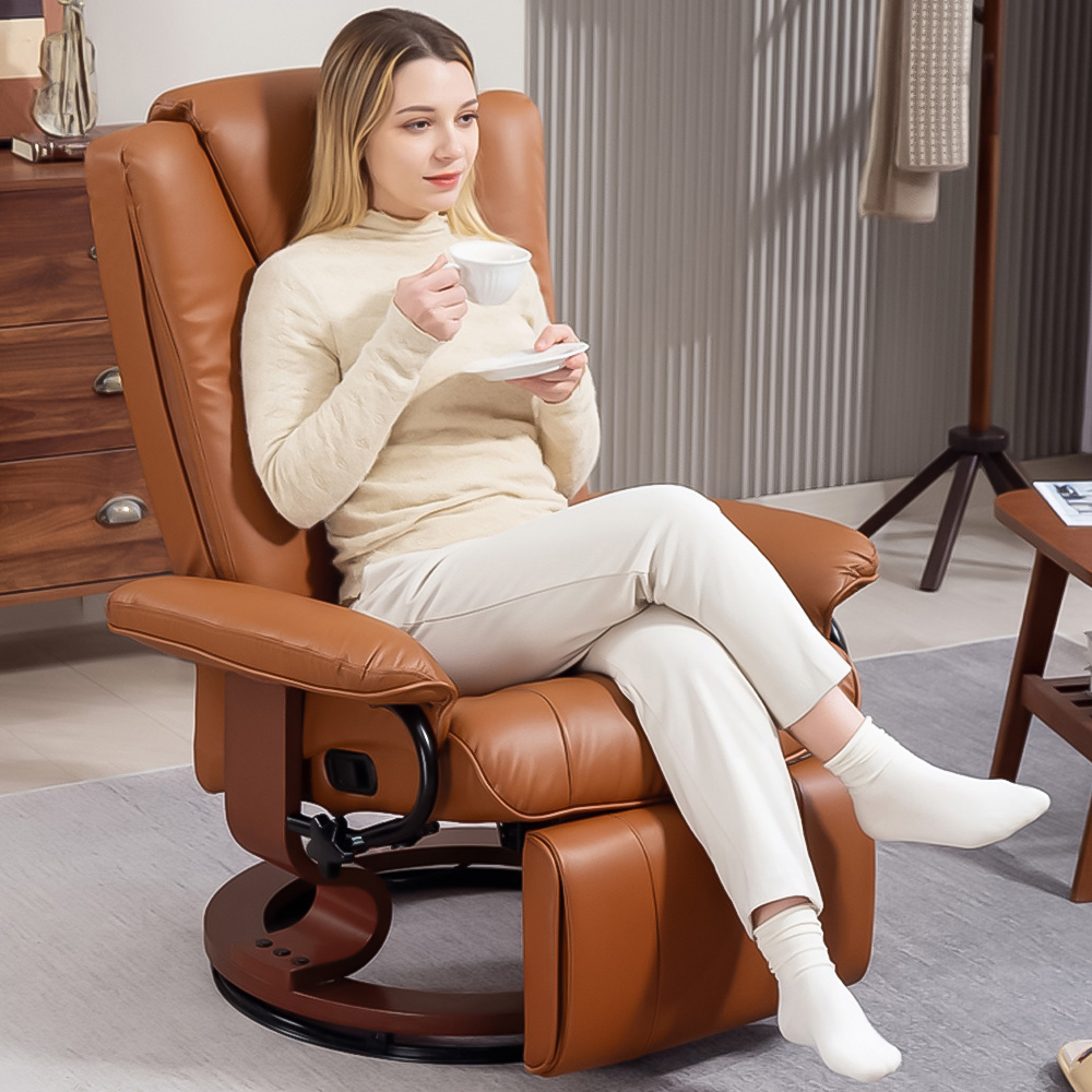 Portland Brown PU Leather Reclining Armchair with Footrest Image 3