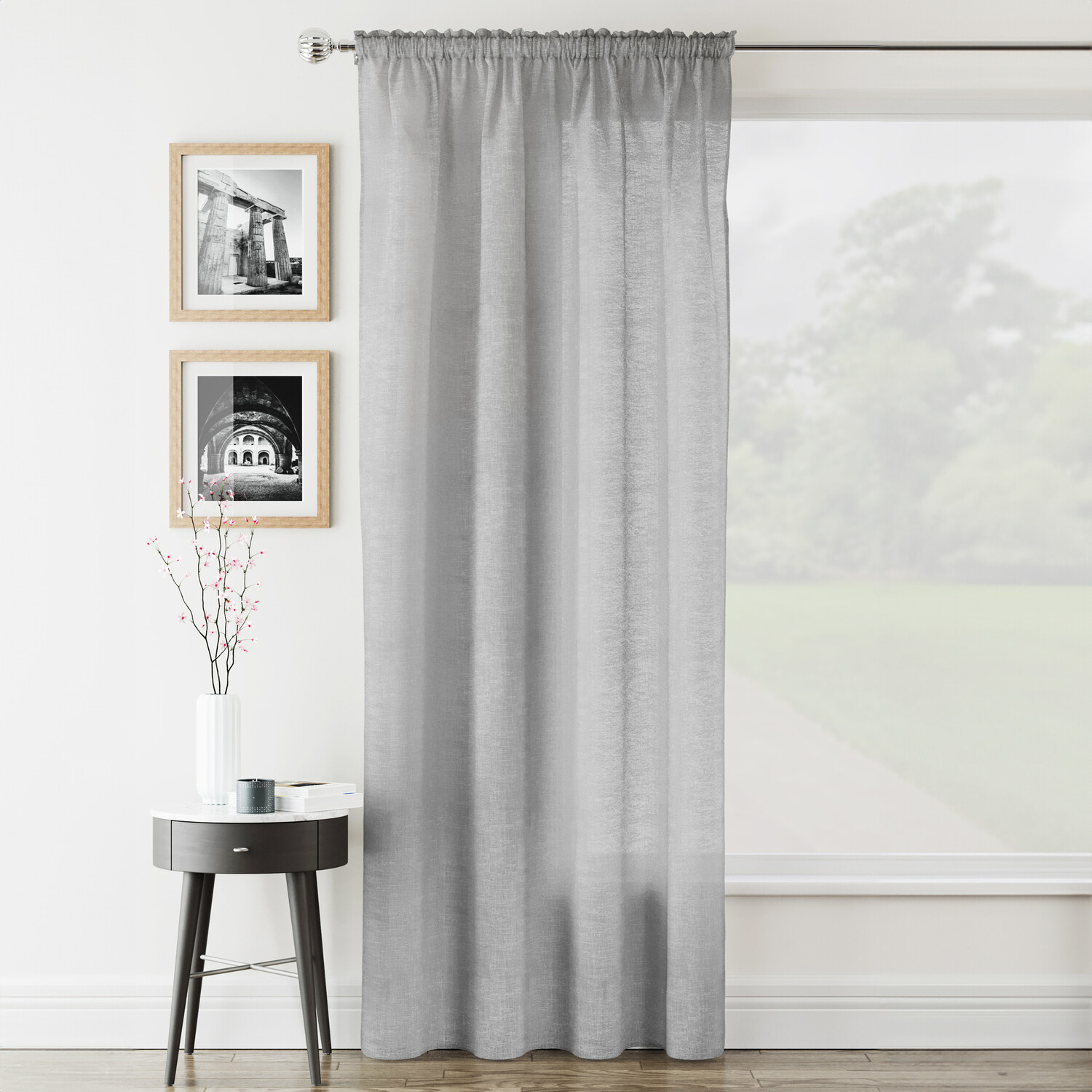 Rhodes Voile Panel Curtain - Silver / 137cm Image 1