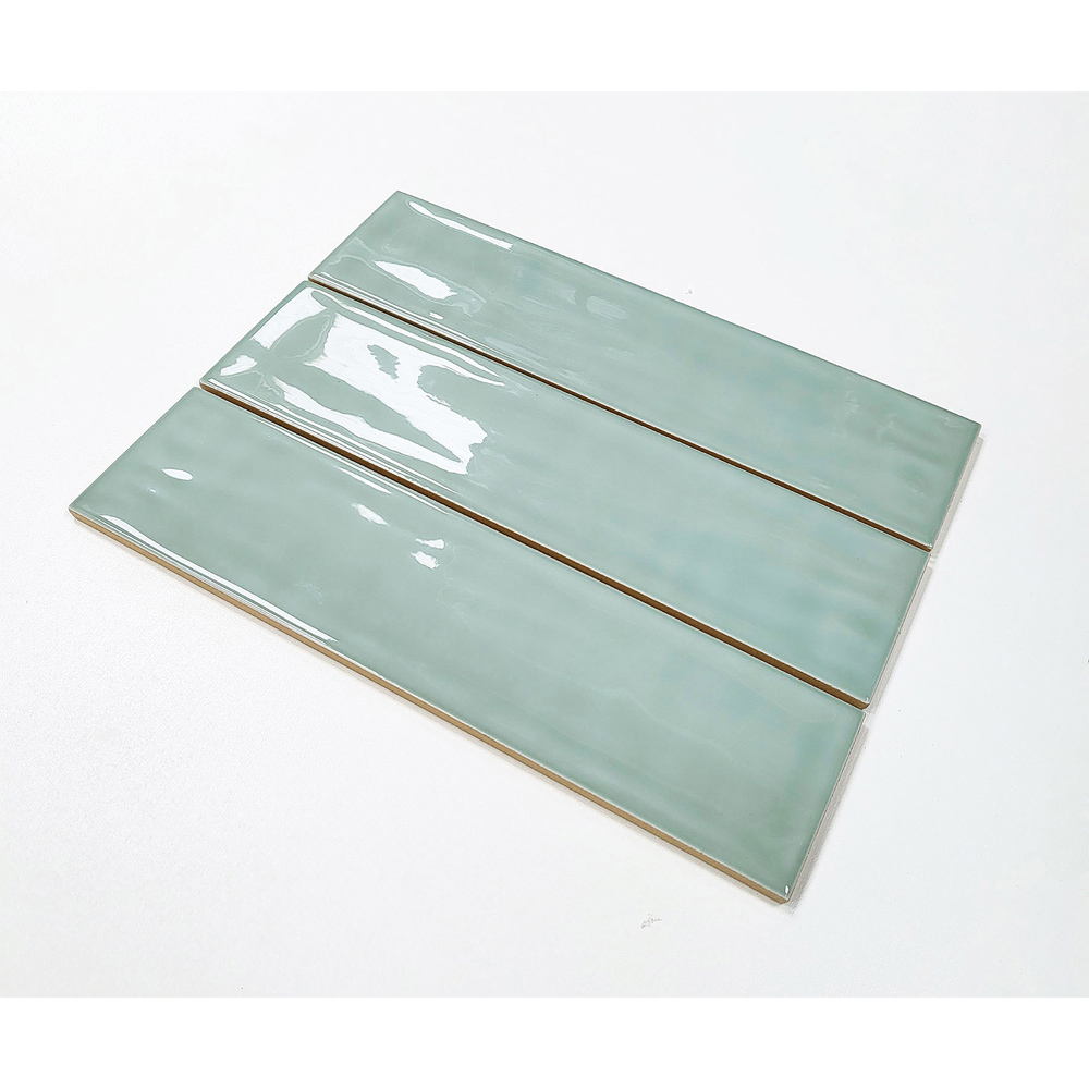 Top Ceramics Light Green Gloss Flat Bumpy Metro Ceramic Wall Tile 300 x 75mm Image 2