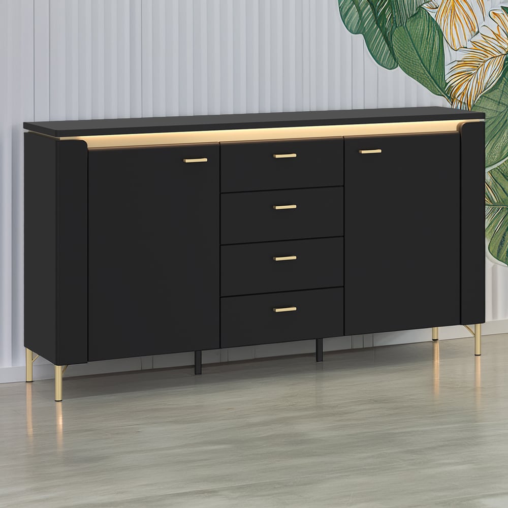 Furniture To Go Genoa 2 Door 4 Drawer Black Sideboard Image 1