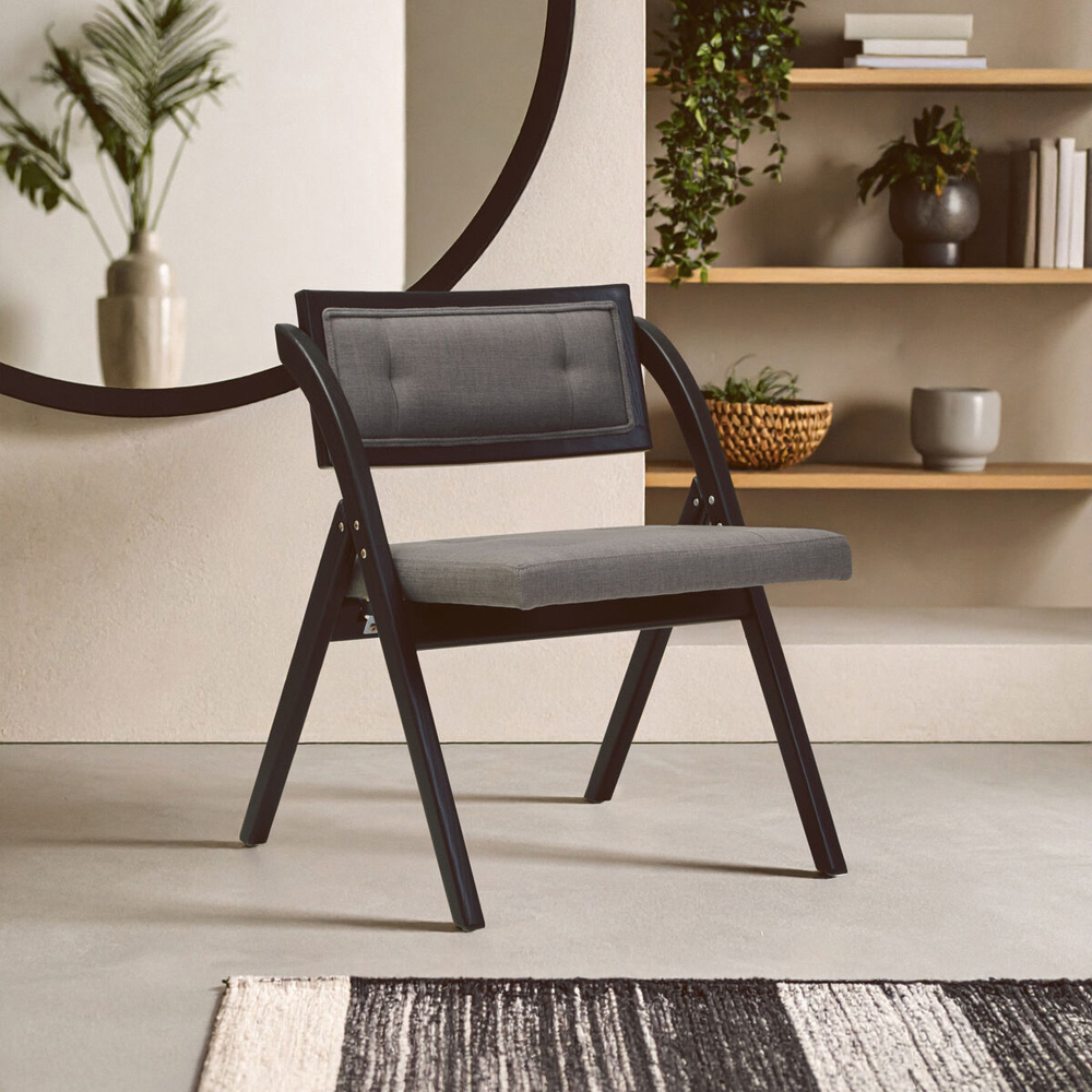 Premier Housewares Cebu Grey and Black Elm Wood Folding Chair Image 5