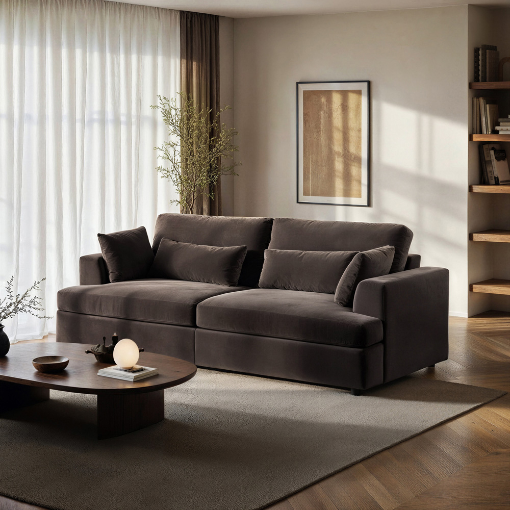 Solace+Co Drew 3 Seater Brown Velvet Sofa Image 6