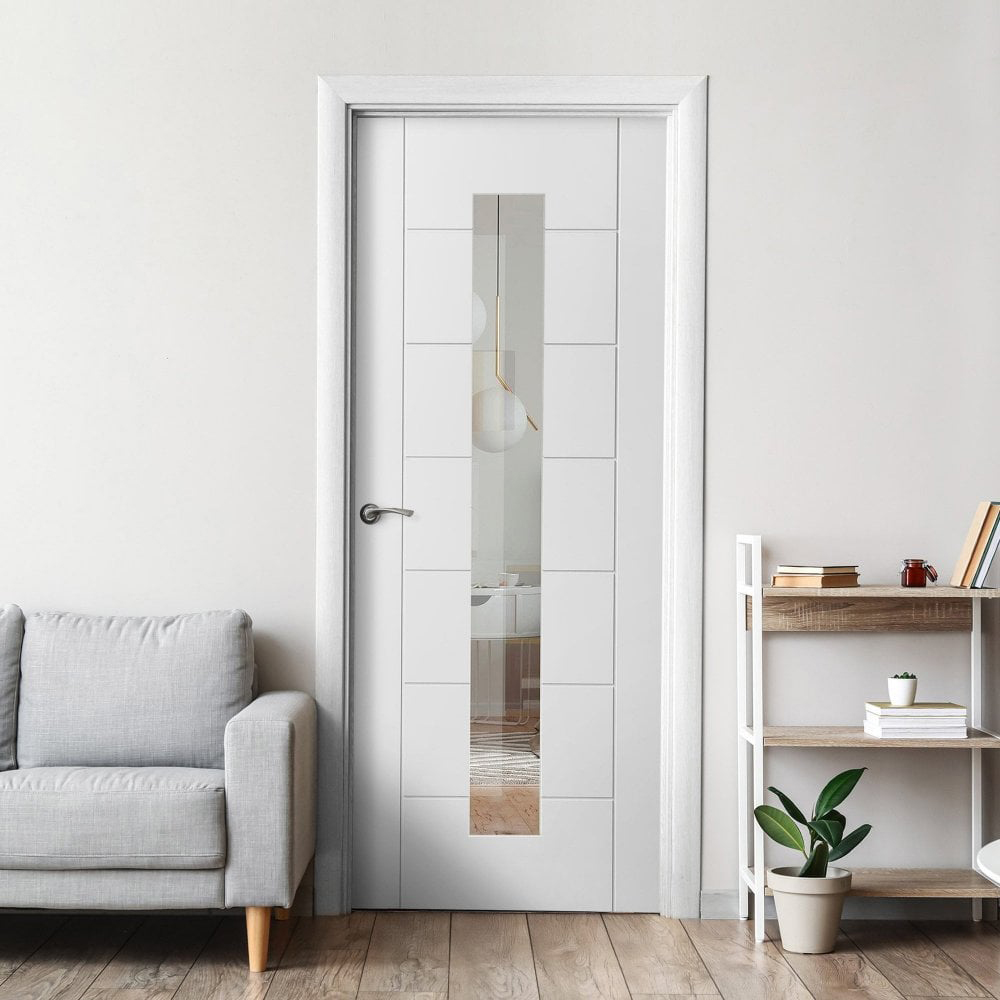 Pedrena White Primed 7 Panel 1 Light Clear Glass Internal Door 1981 x 686 x 35mm Image 2