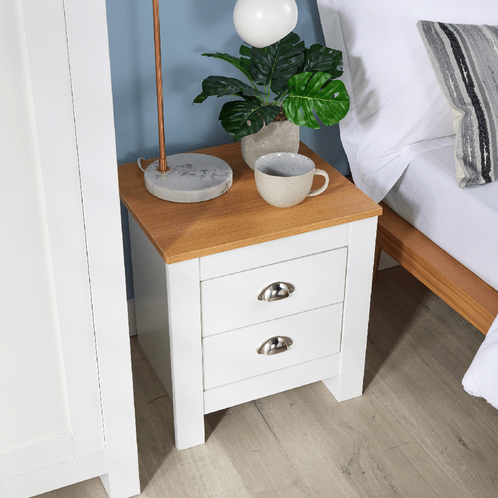 Home Source Camden 2 Drawer White Bedside Table Image 6