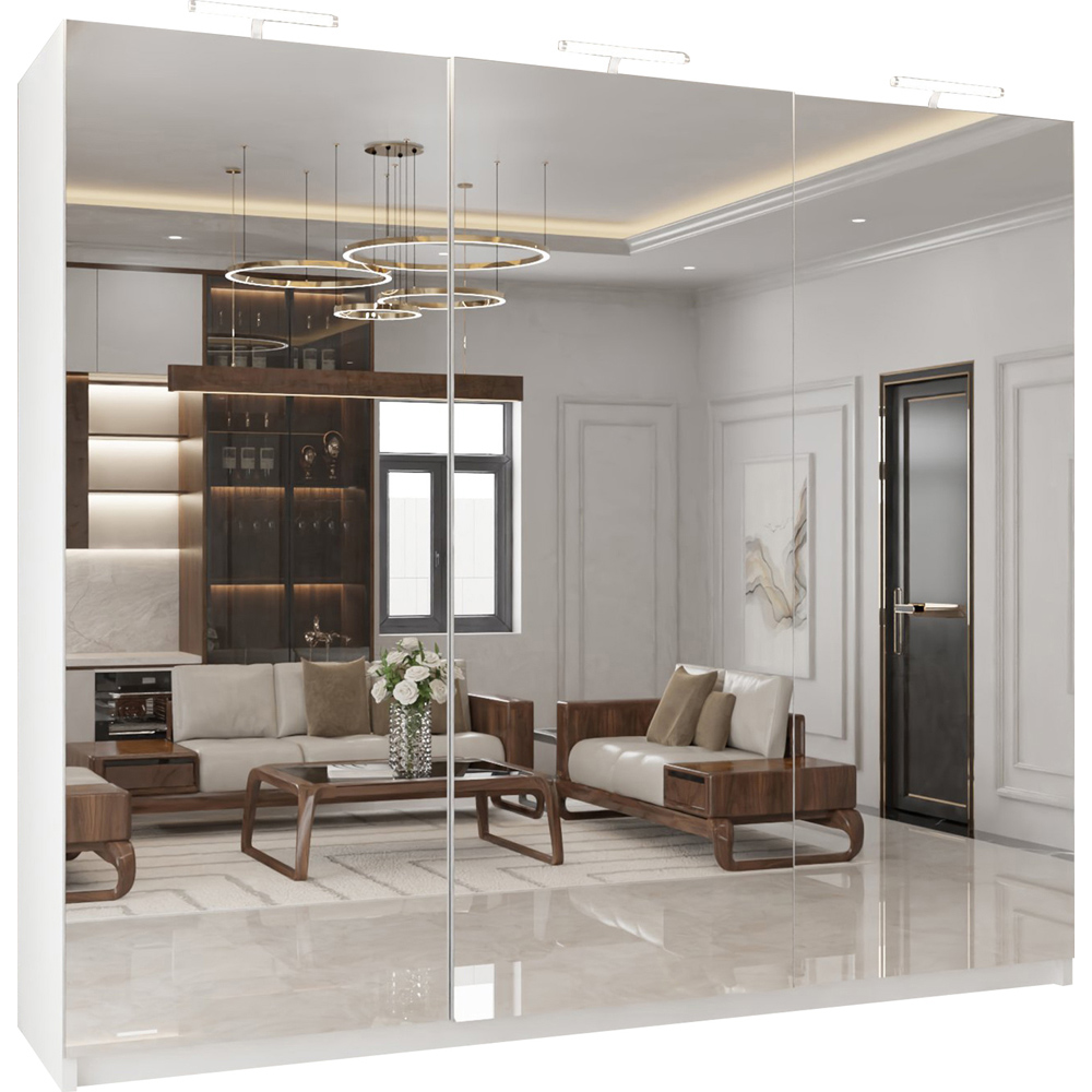 M N Furniture Modern 3 Door White Mirrored Sliding Wardrobe 250cm Image 2