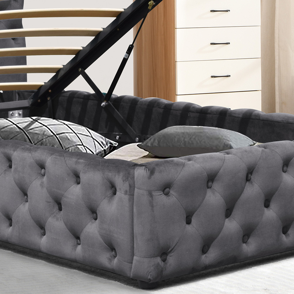 Comfy Living Single Grey Tufted Fabric Gaslift Bed Frame Image 3