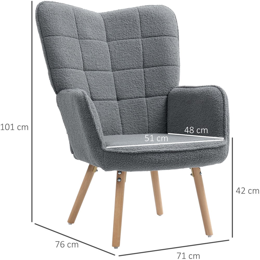 Portland Dark Grey Upholstered Tufted Wingback Armchair with Seat Padding Image 9