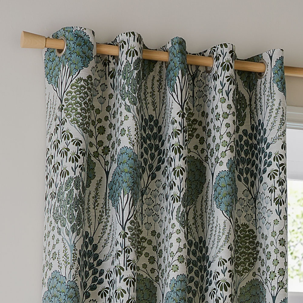 Wylder Nature Ophelia Fully Lined Floral Jacquard Eyelet Curtains Thyme and Mineral 168 x 183cm Image 2