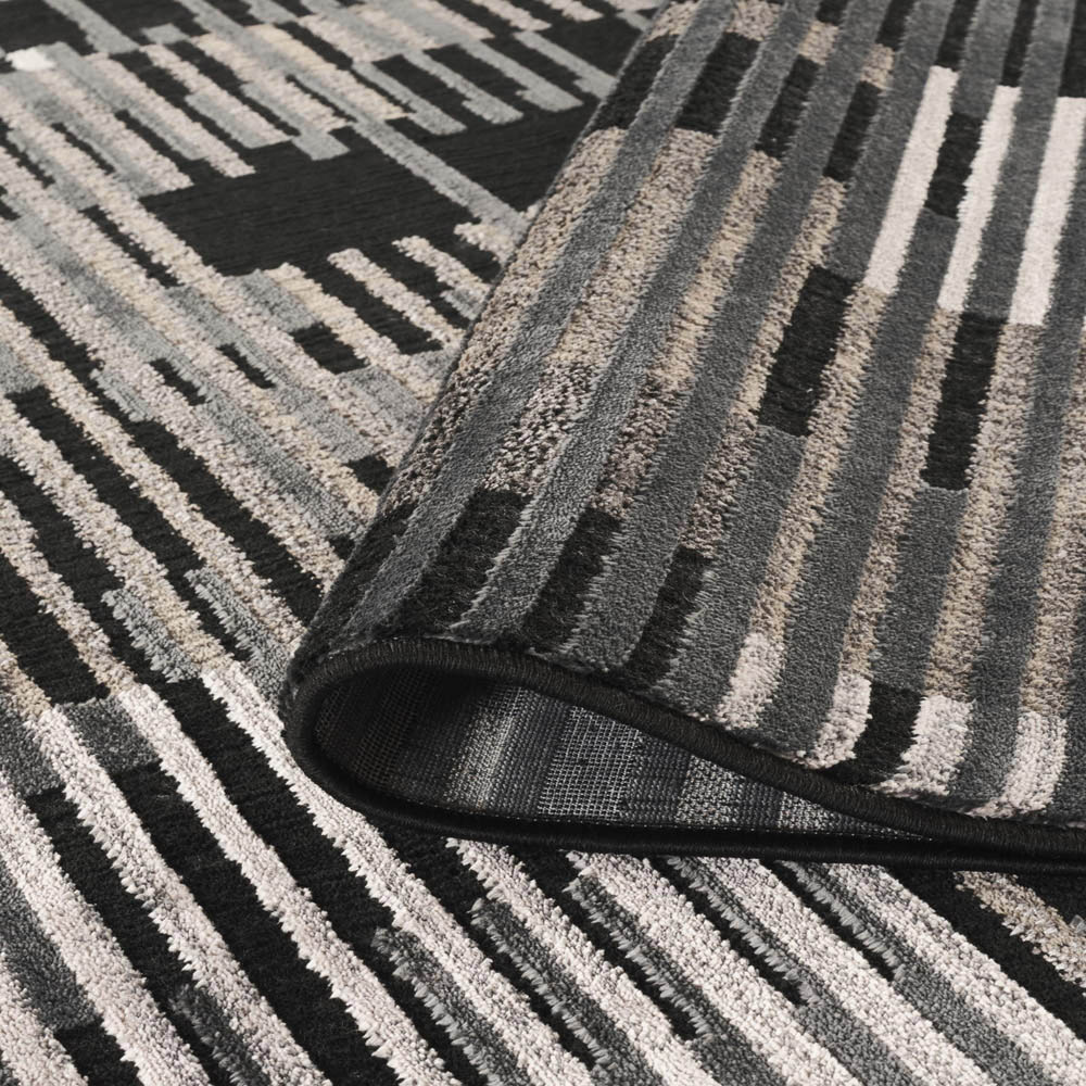 Mayfair Living Room Area Rug Metallic Sheen Contemporary Modern Matrix Design - Dark Grey 200x290 cm Image 3