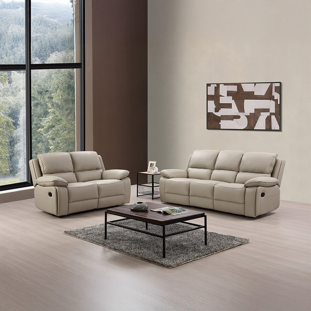 Salerno 2 Seater Light Grey Leather Manual Recliner Sofa Image 7