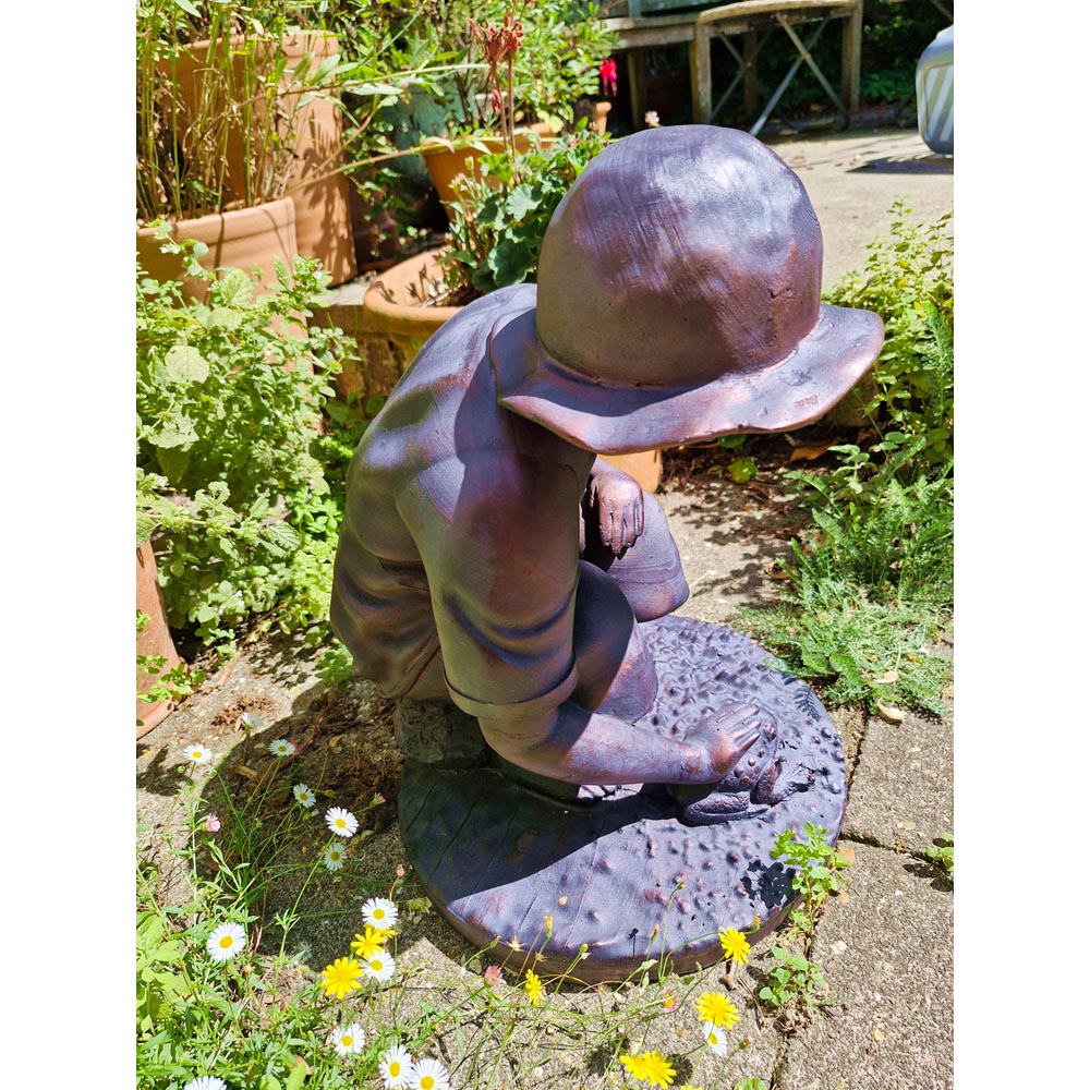 Inspirational Gifting Boy Playing with Frog Polystone Resin Garden Ornament Image 7