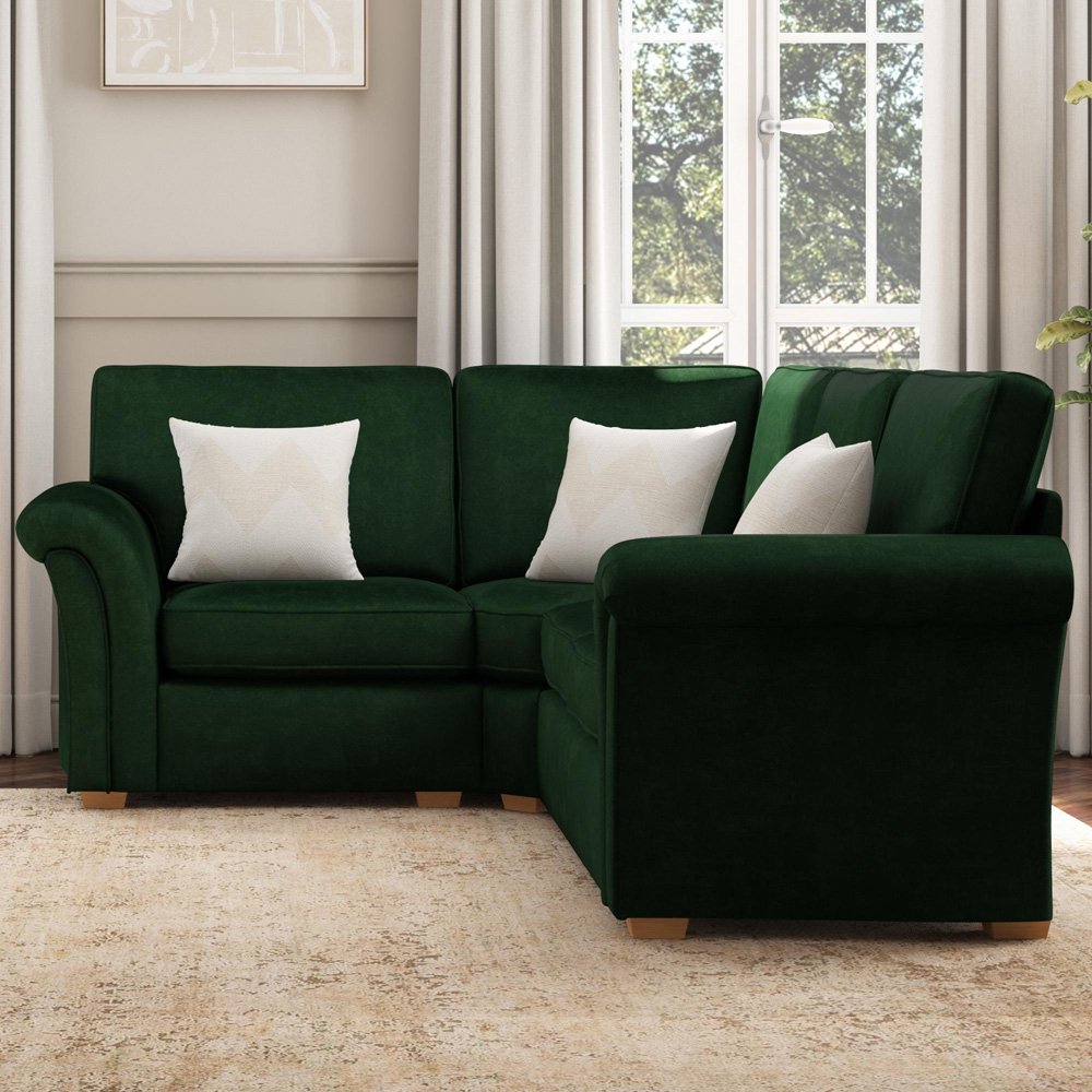 Castleacre 3 Seater Forest Green Plush Velvet Right Hand Fixed Back Corner Sofa Image 5