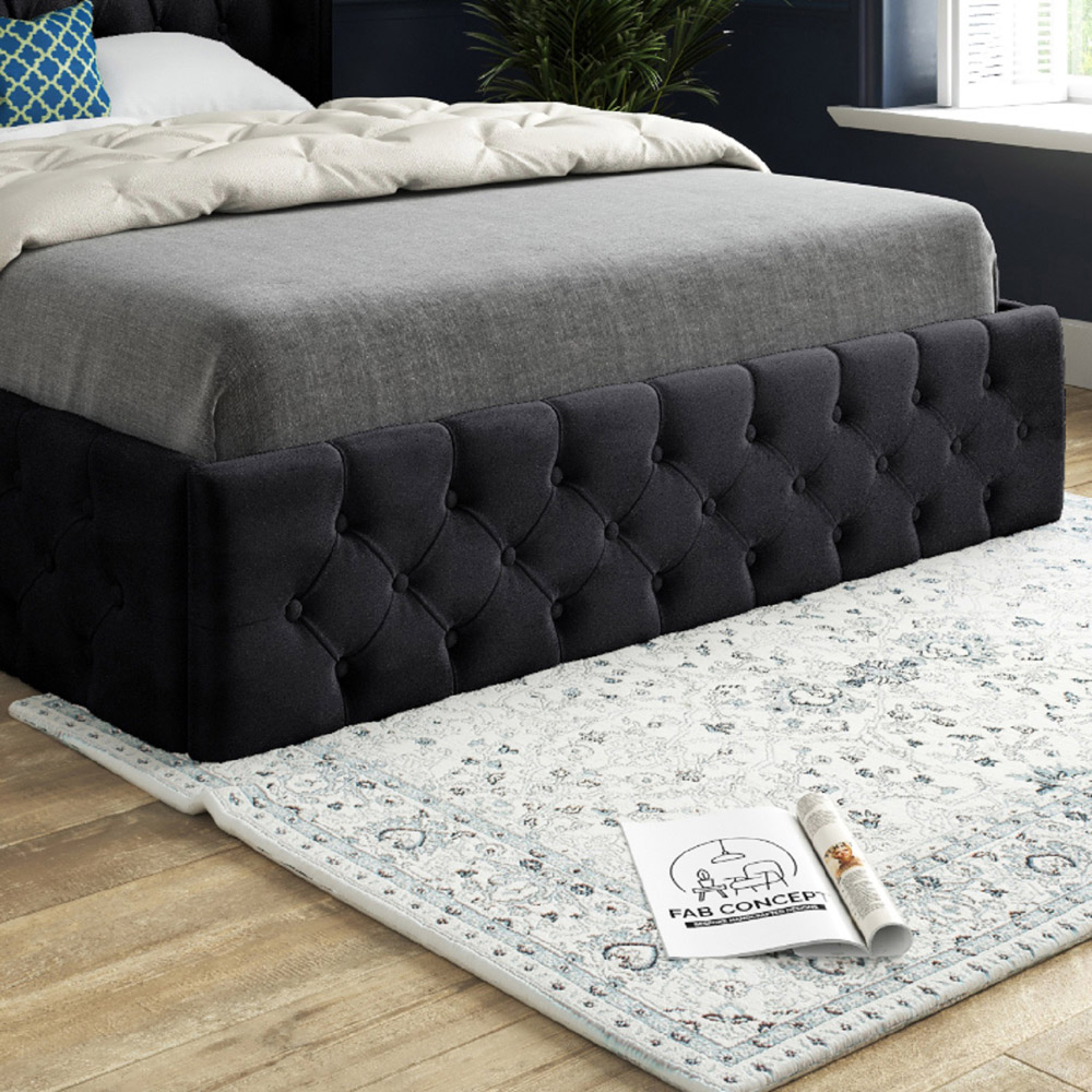 Turin Super King Size Black Soft Velvet Upholstered Bed Frame with Straight Winged Headboard Image 4