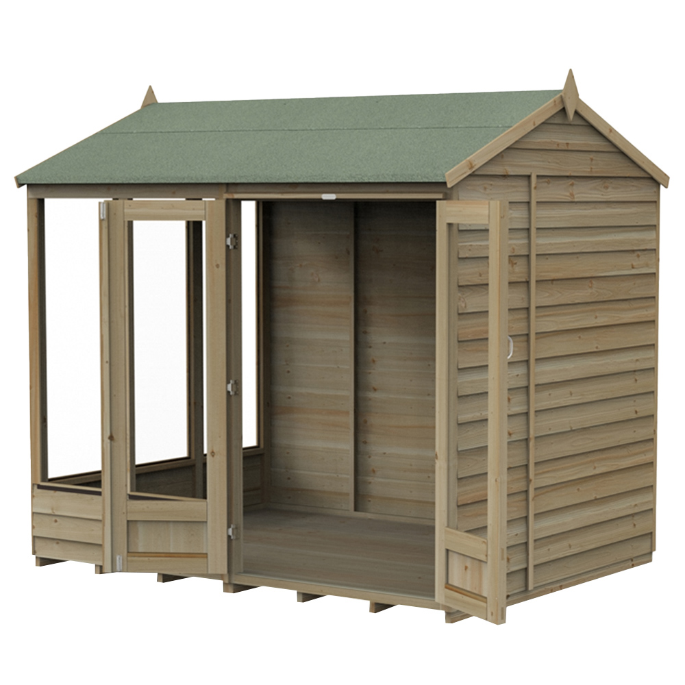 Forest Garden 8 x 6ft 4LIFE Double Door 5 Window Reverse Apex Summerhouse Image 1