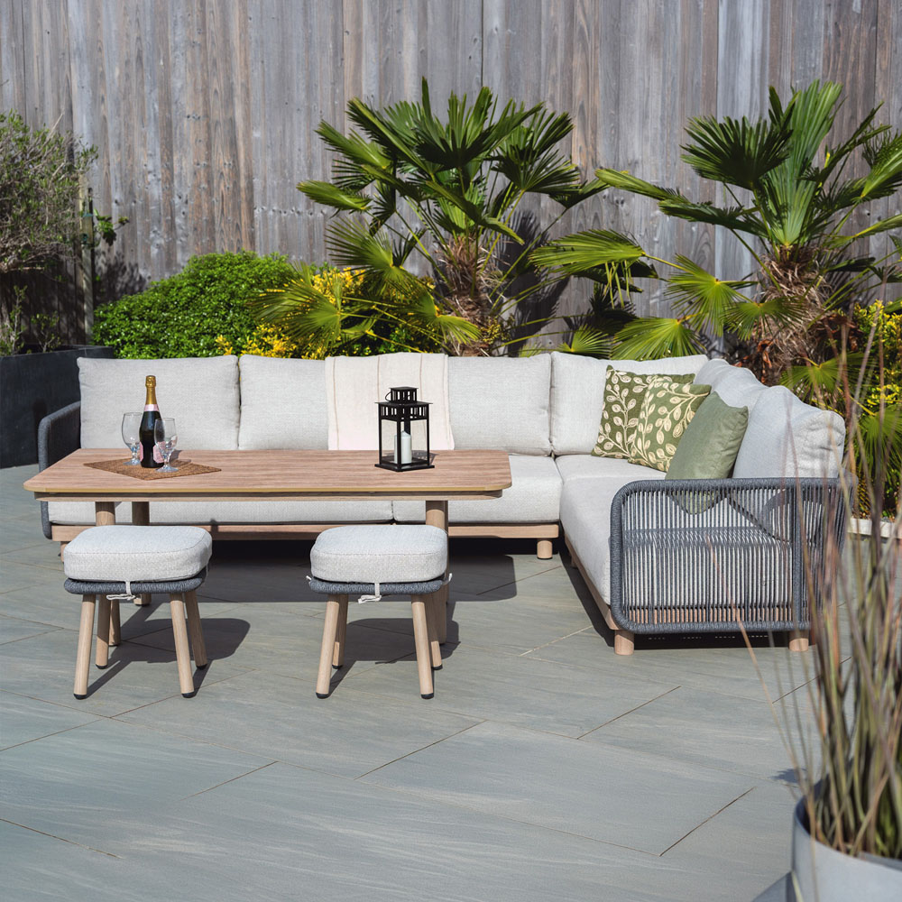 Norfolk Collection Buxton White and Grey Rope Weave 8 Seater Outdoor Corner Lounge Set Image 6