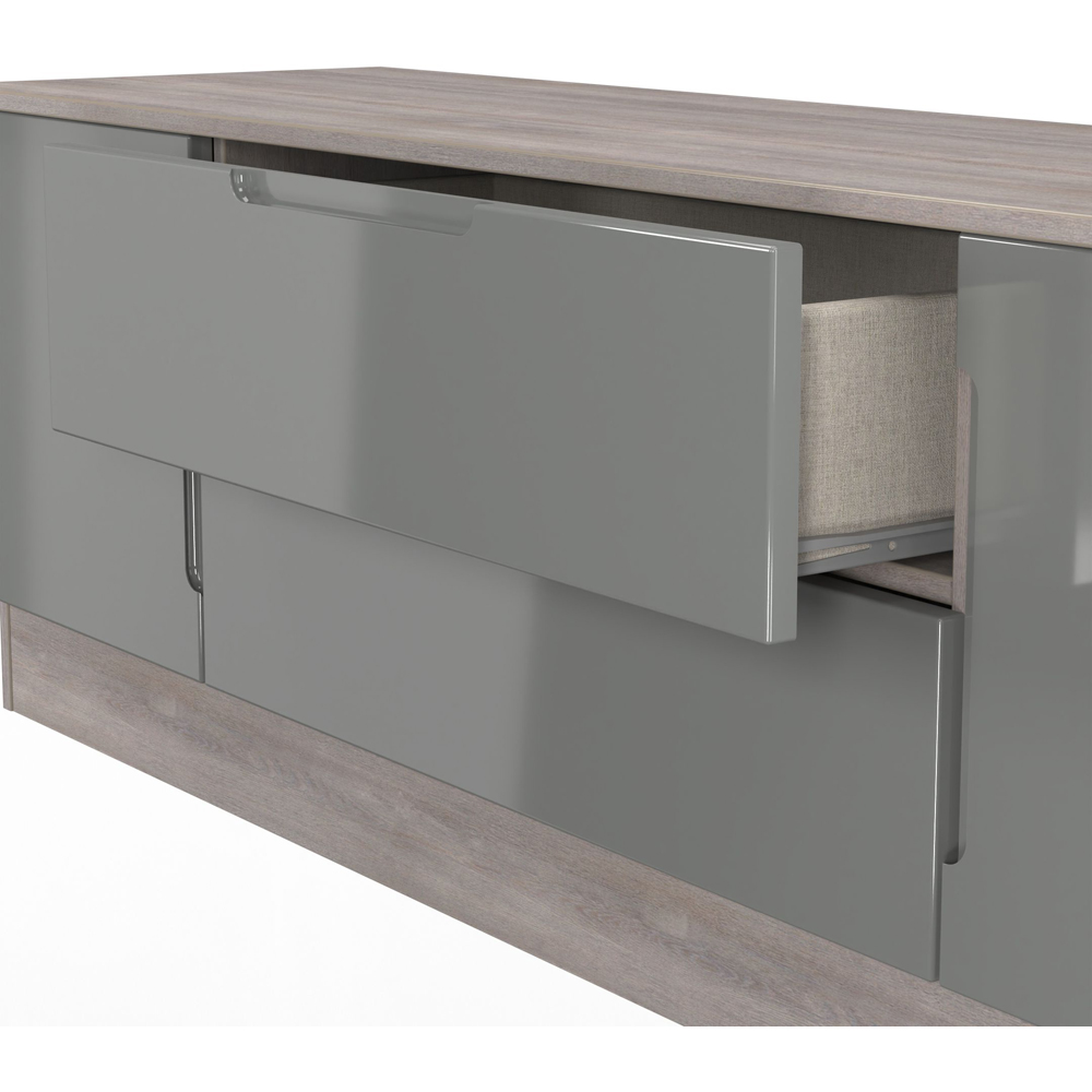Crowndale Milan 2 Door 2 Drawer Grey Gloss and Grey Oak Wide TV Unit Ready Assembled Image 6