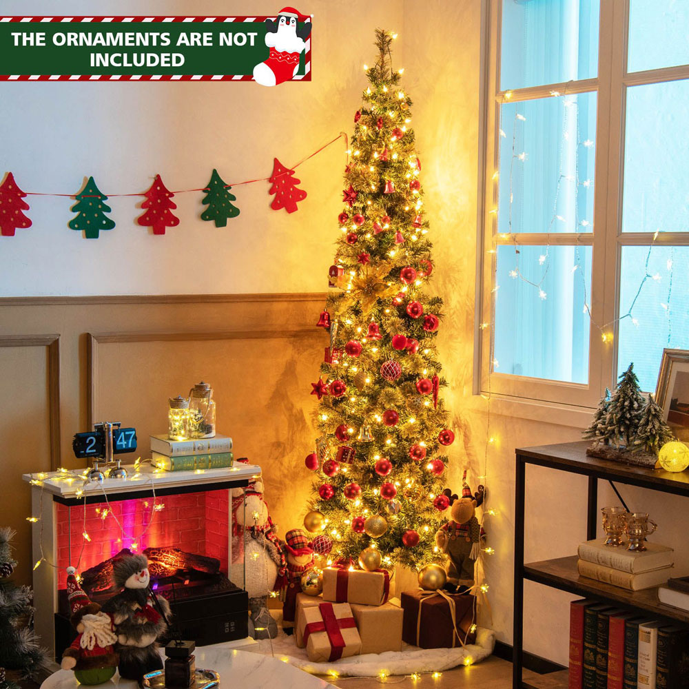 Costway Pre Lit Warm White LED Half Shape Artificial Christmas Tree 7ft Image 2