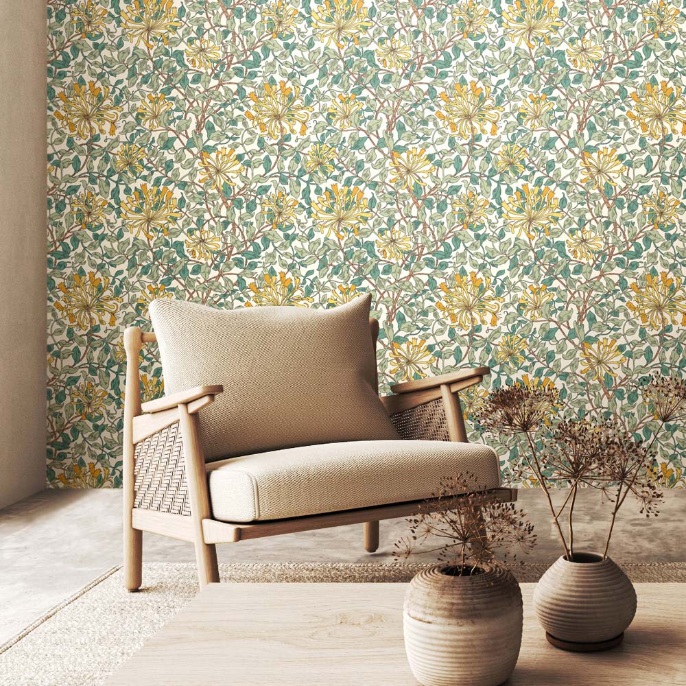 Hoopla Walls Honeysuckle Leaf Trail Seafoam Non Woven Wallpaper Image 2