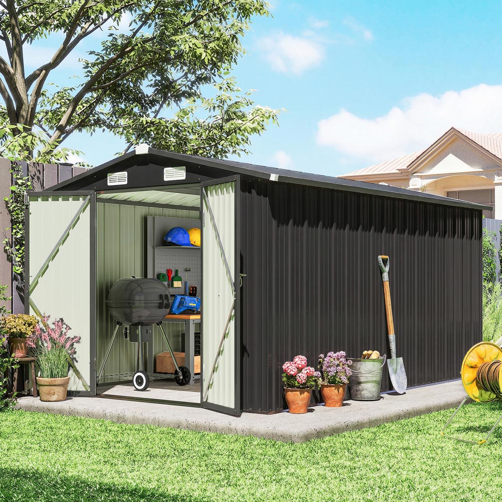 Outsunny 12 x 8ft Dark Grey Apex Garden Shed Image 2