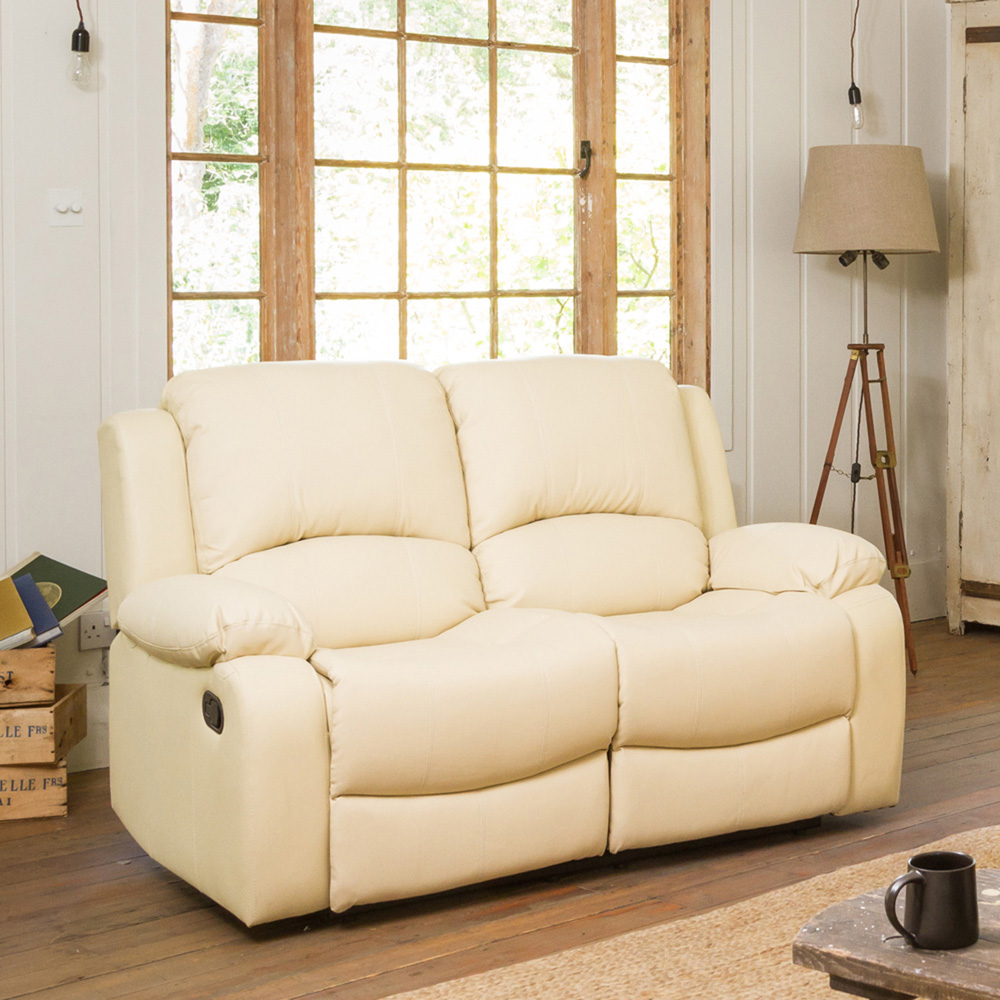 Glendale 2 Seater Cream Bonded Leather Manual Recliner Sofa Image 4