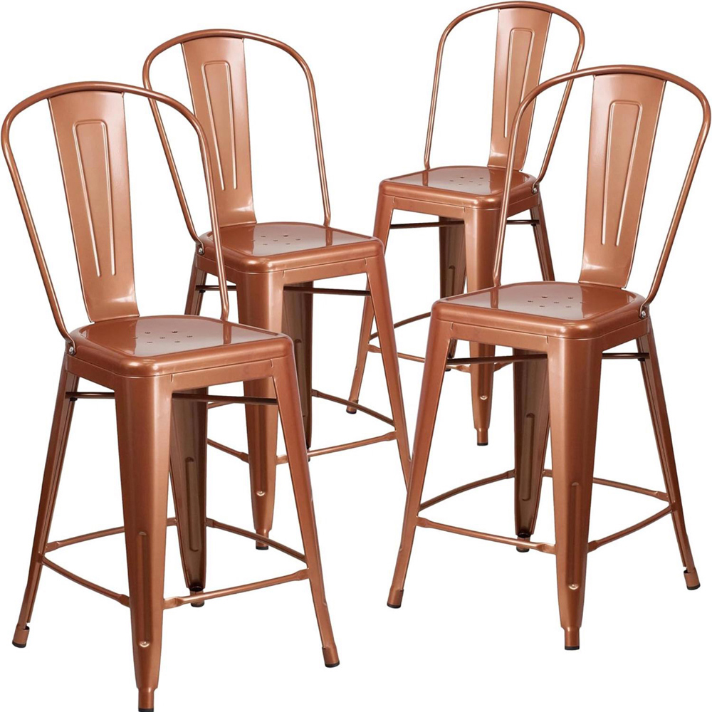 FWStyle Antique Copper Steel Bar Stools Set of 4 Image 2