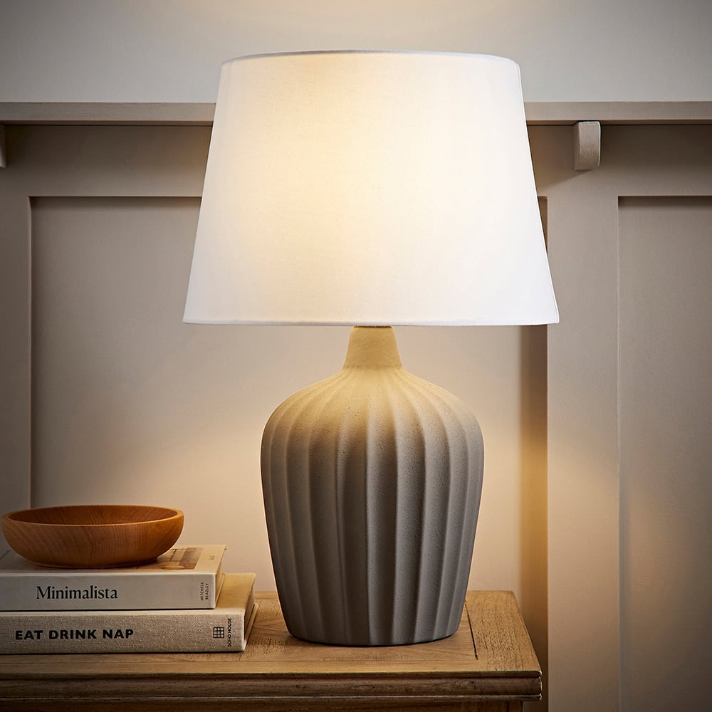 ValueLights Serena Natural Tapered Linen Lamp Shade Ribbed Ceramic Grey LED Table Lamp Image 6
