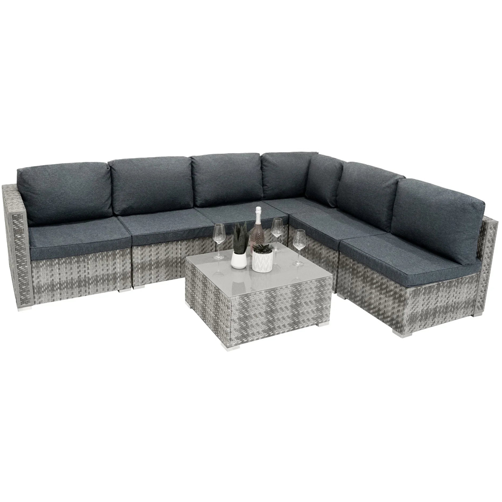 MonsterShop Grey 5 Seater Rattan Modular Garden Corner Lounge Set Image 4