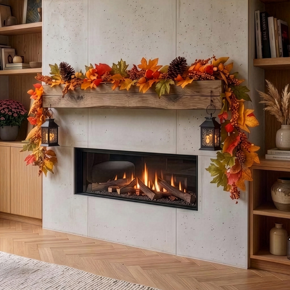 Norfolk Pumpkin Ember 150 Warm White LED Christmas Garland with Pumpkins Berries and Pinecones 183cm Image 2