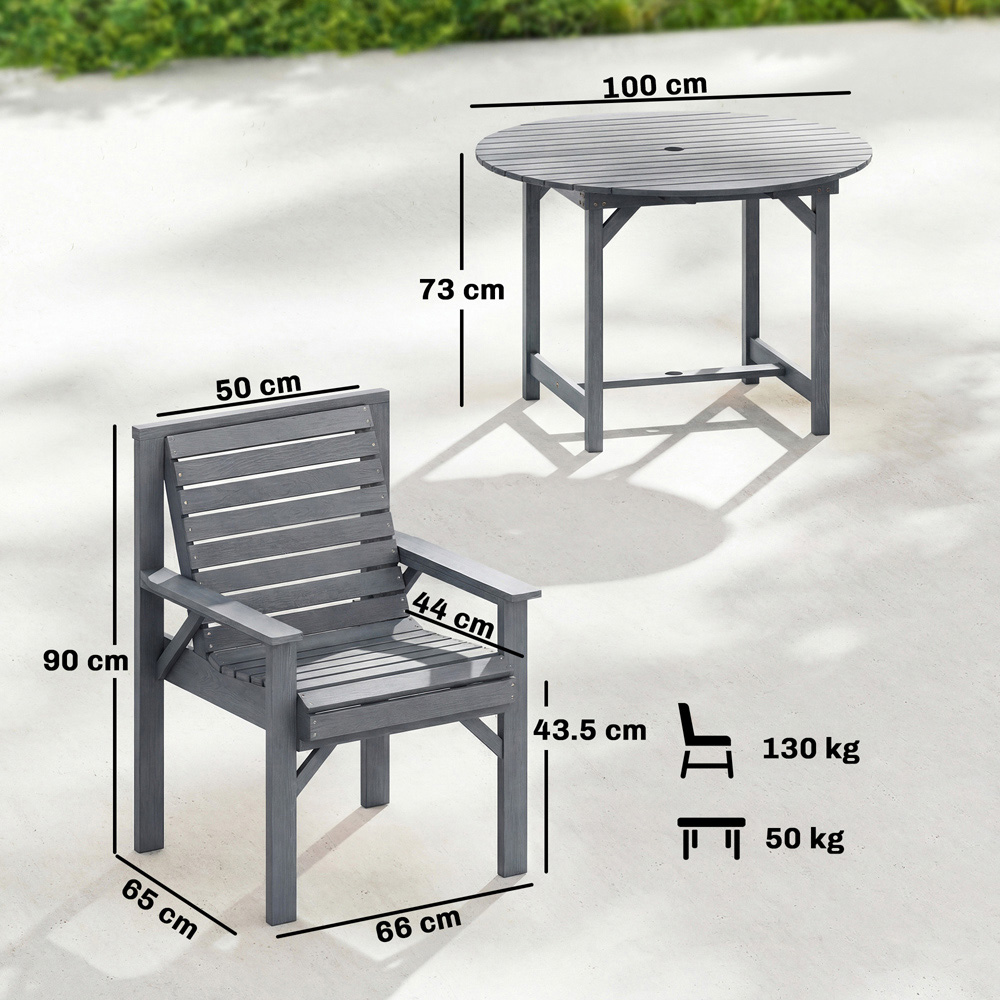 Outsunny 4 Seater Wooden Round Garden Dining Set with Parasol Hole Grey Image 9