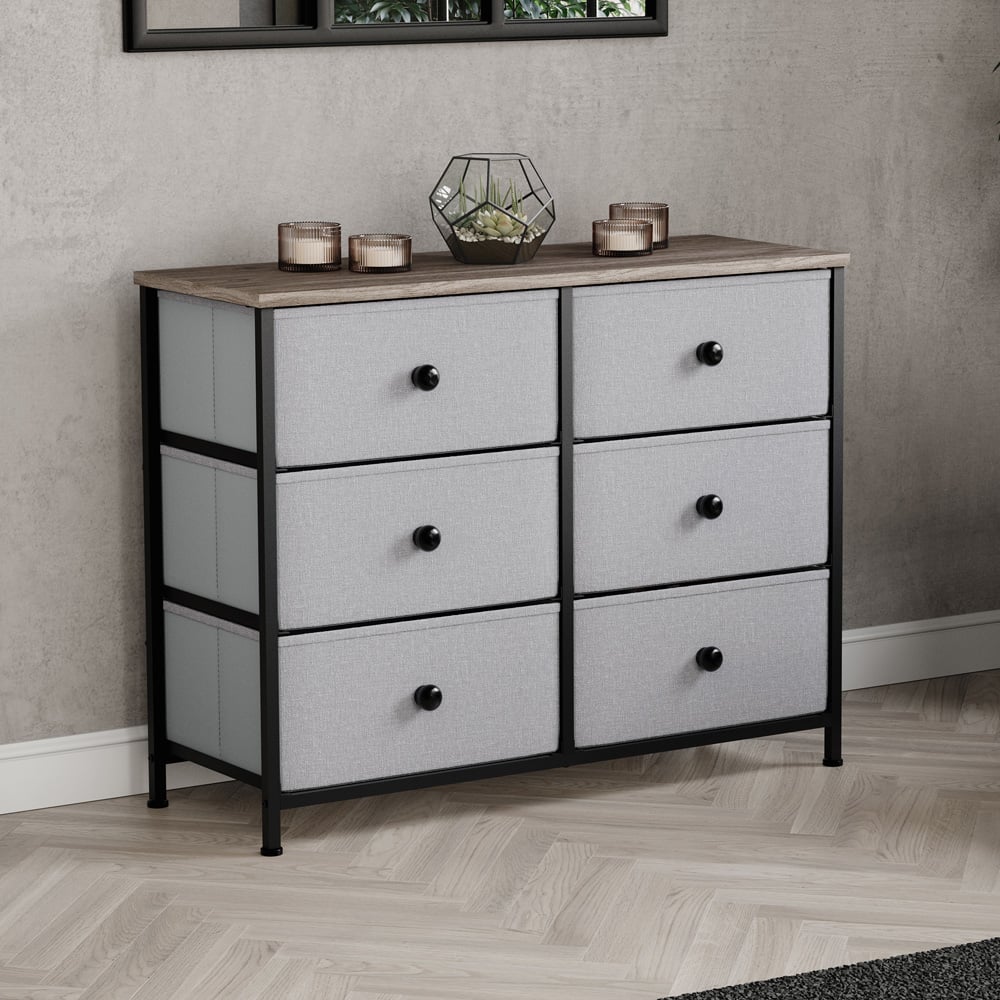 Vida Designs Chorley 6 Drawer Beige and Grey Wood Fabric Chest of Drawer Image 3