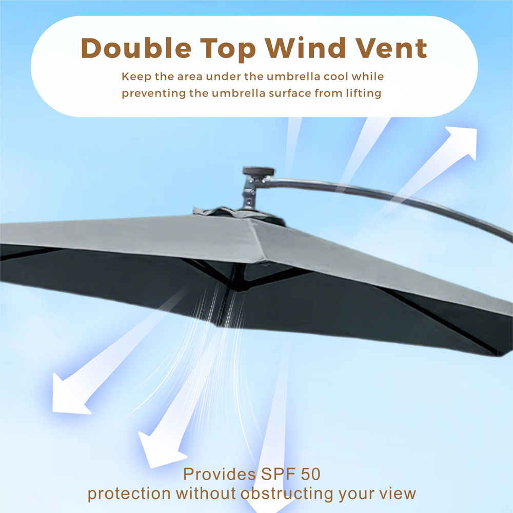 Direct Wicker Grey LED Tilt and Crank Hanging Cantilever Parasol 2.94m Image 5