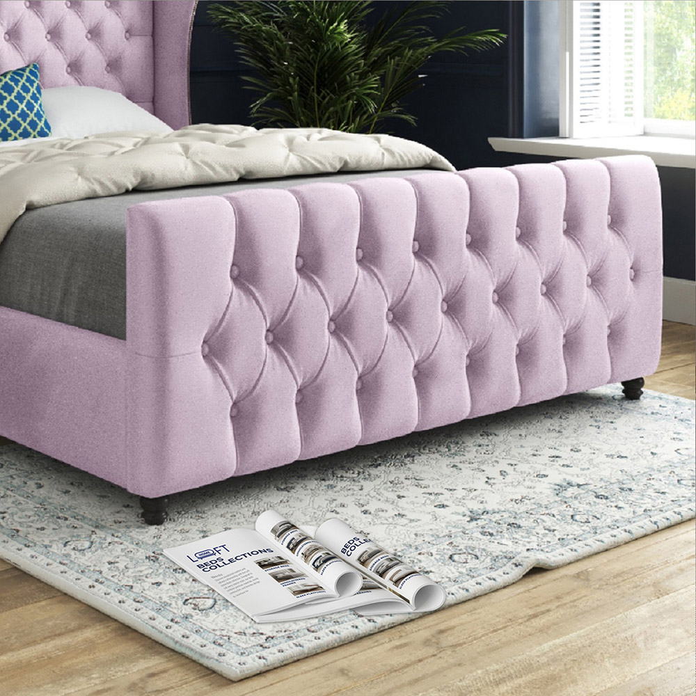 Donati Pink Super King Size Velvet Upholstered Bed Frame with Straight Curved Top Headboard Image 4