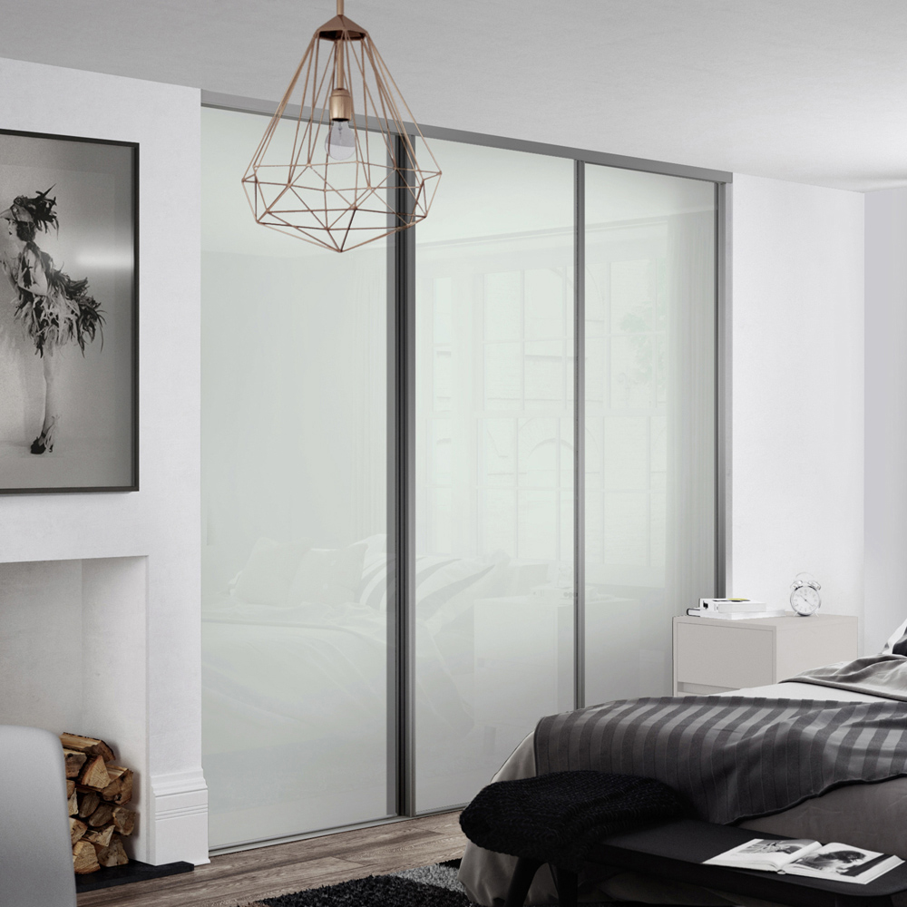 Spacepro Single Panel Silver Frame Artic White Glass Sliding Door 2220 x 762mm Image 2