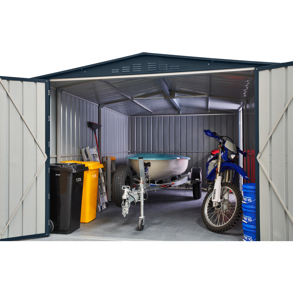 Globel 10 x 15ft 3 Door Grey Metal Apex Workshop Garage Image 4