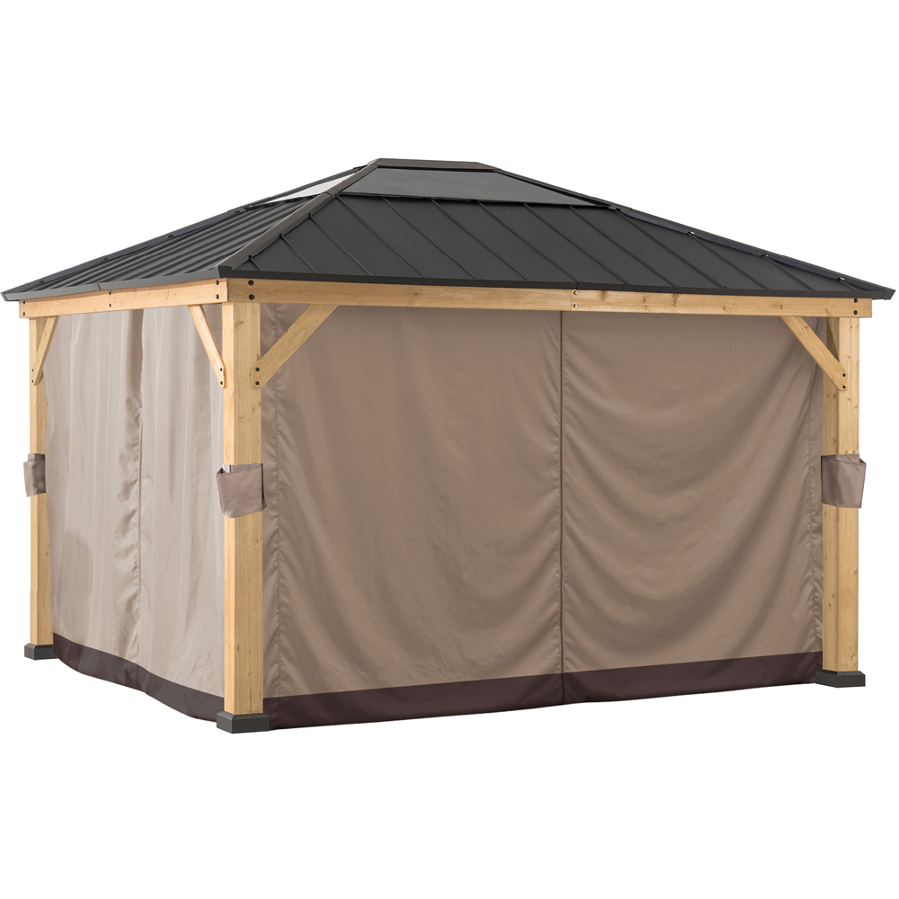 Sunjoy 3.9 x 4.5m Khaki Accessory Curtain for Cedar Wood Gazebo (Gazebo Not Include) Image 3