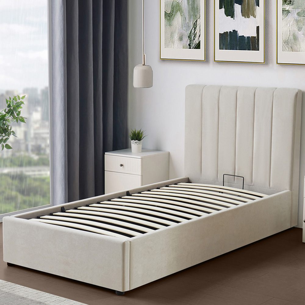 Brooklyn Evelynne Single Beige Linen Ottoman Bed Image 1