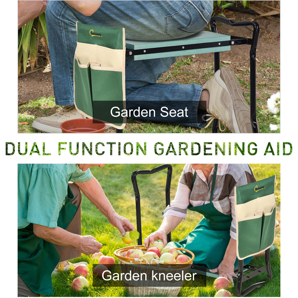 Outsunny 2-in-1 Green Foam Pad Foldable Garden Bench and Kneeling Pad with Tool Bag Image 4