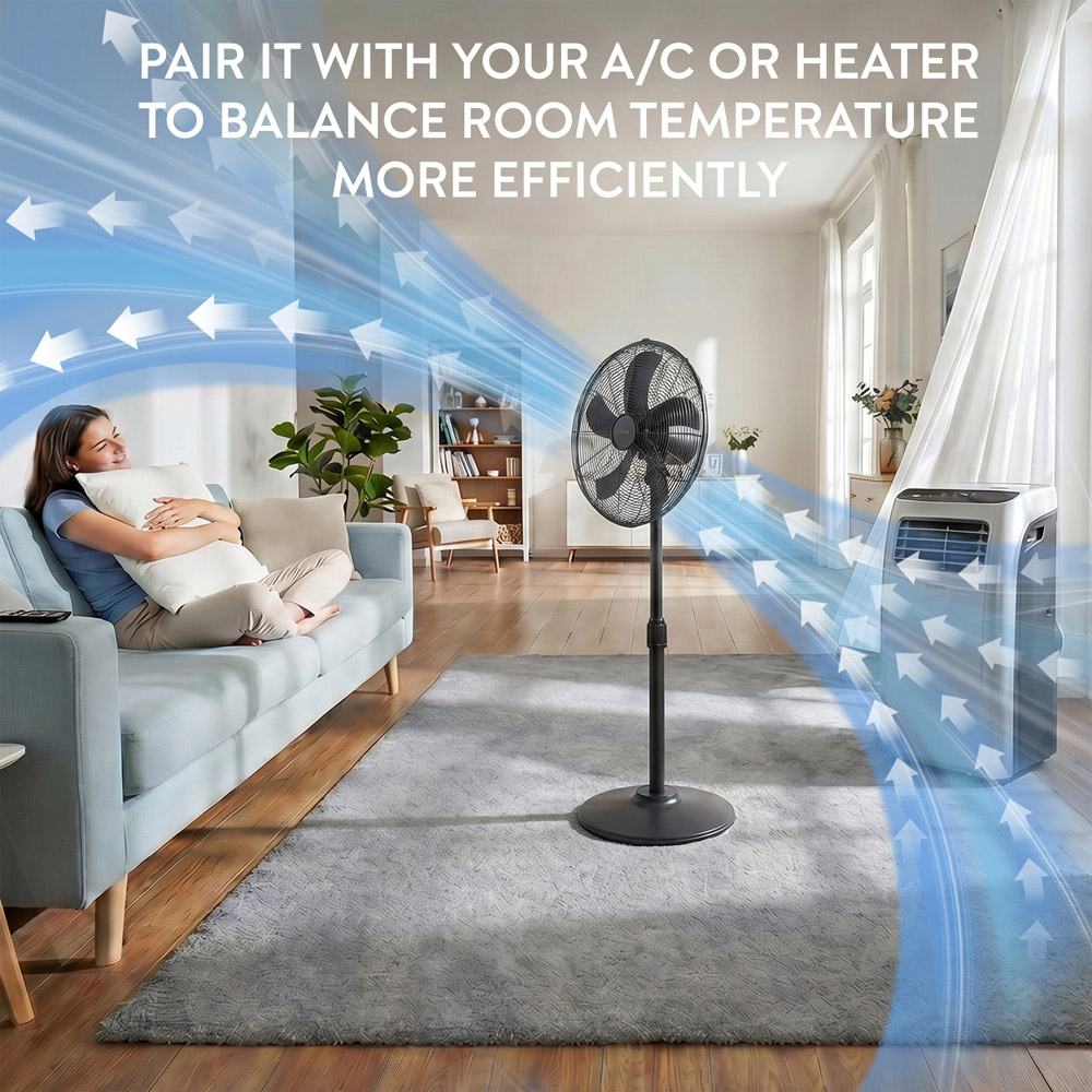 Air Pro Black Height Adjustable Oscillating Standing Pedestal Fan 16 inch Image 6