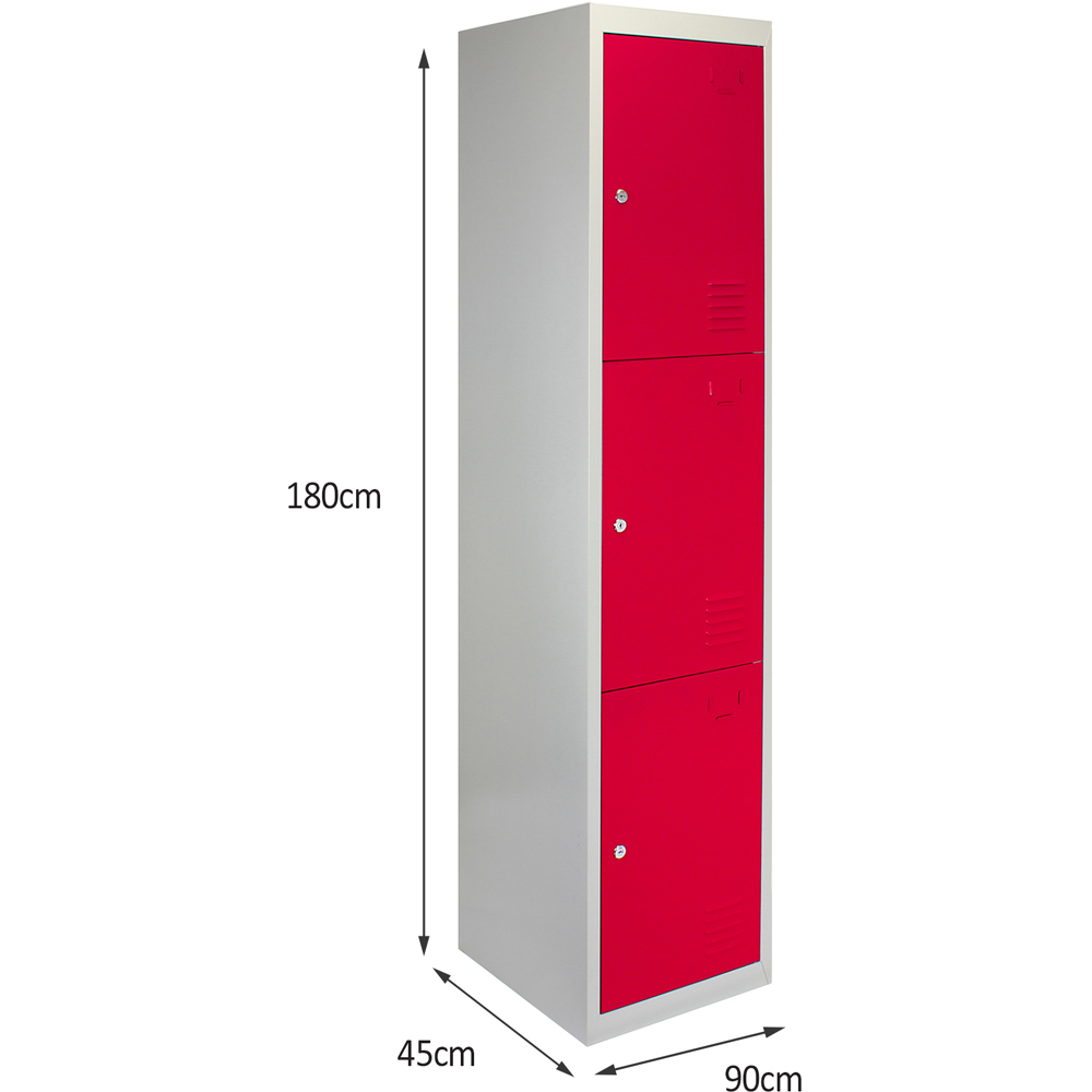 Monstershop 3 Door Red Metal Storage Locker 3 Pack Image 6