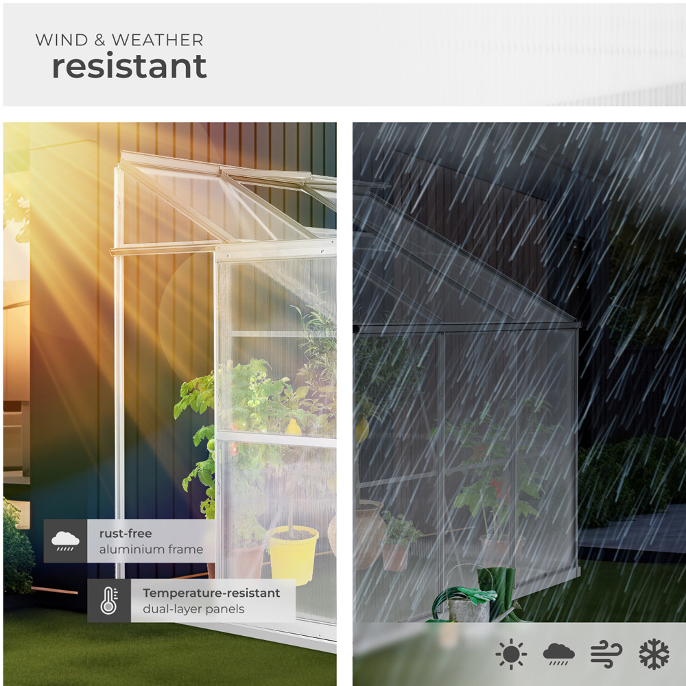 tectake Aluminium Frame 6.2 x 4ft Greenhouse with Base and Lean-To Image 5