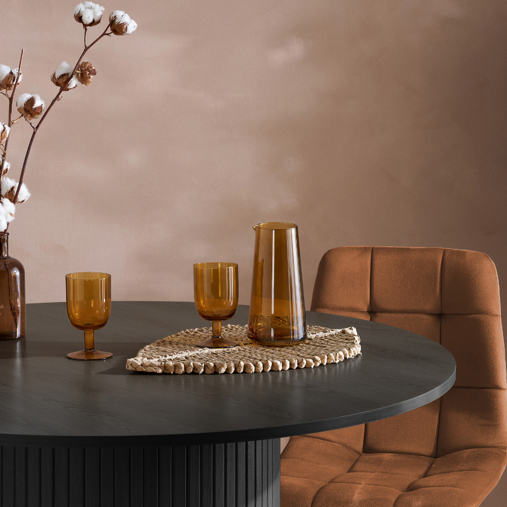 Axel 4 Seater Round Fluted Dining Set Black and Russet Fabric Image 5