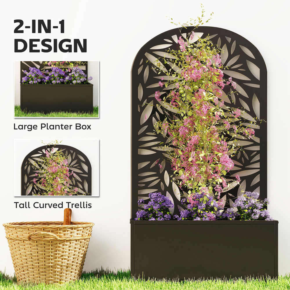 Outsunny Black Metal Raised Garden Bed with Trellis 113 x 23 x 61cm Image 8
