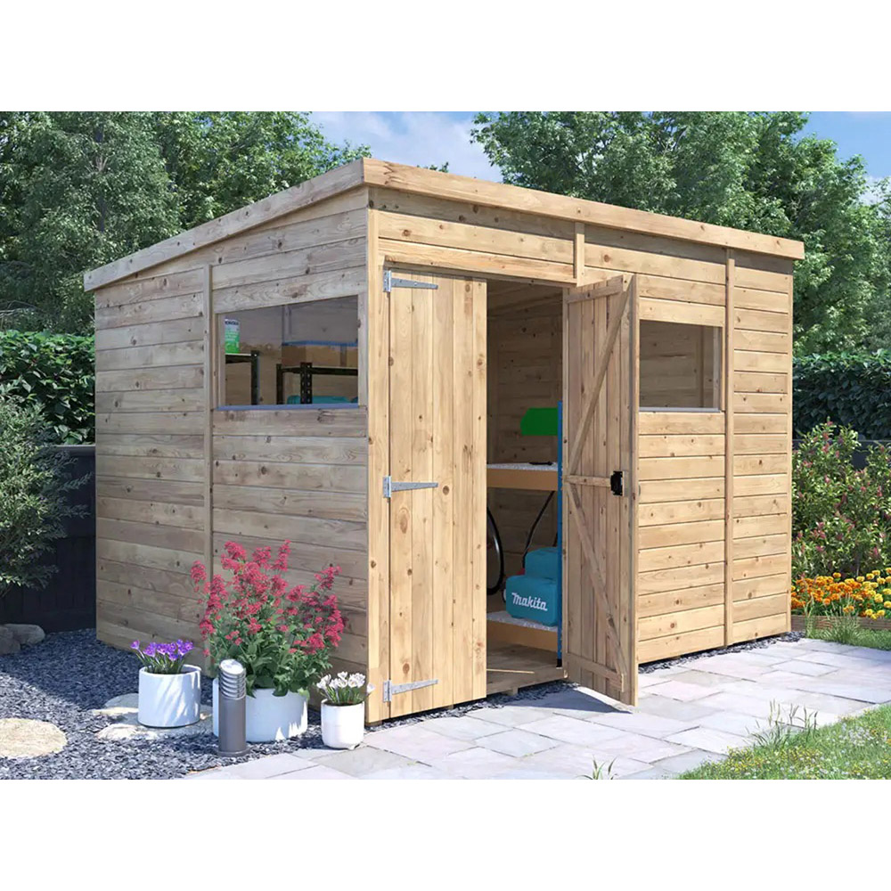 Dunster House Overlord 10 x 8ft Modular Brown Heavy Duty Pent Garden Shed Image 2
