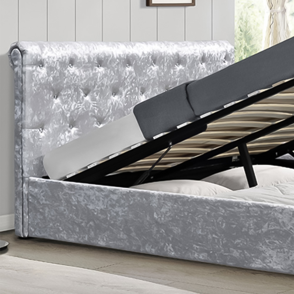 Brooklyn Double Silver Crushed Velvet Diamante Ottoman Bed Image 2