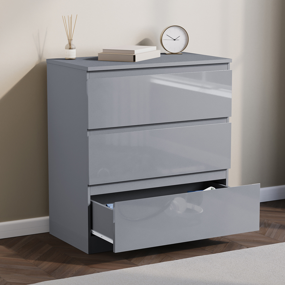 Vida Designs Glinton 3 Drawer Grey Chest of Drawers Image 4